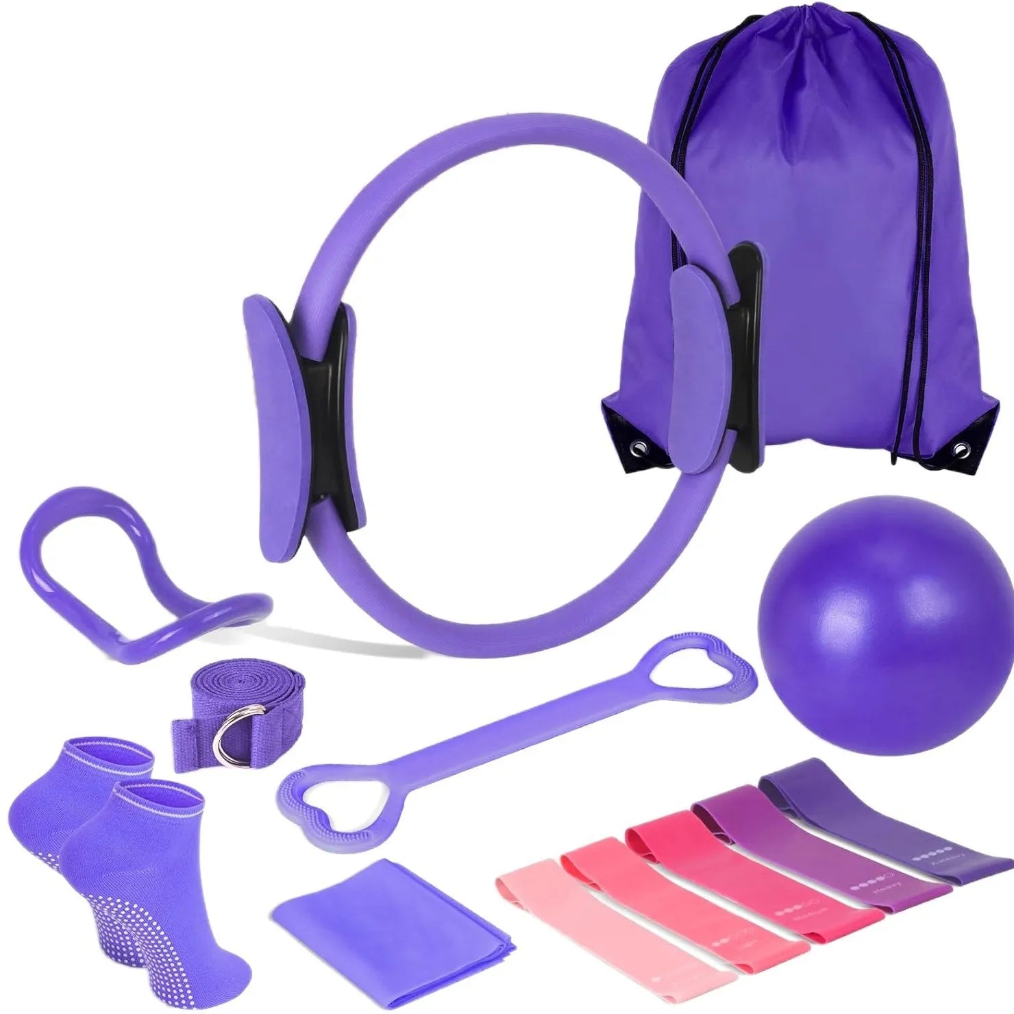 13 PCS Pilates Ball Set Resistance Bands & More Perfect and Equipment for Home Workouts Pilates Ring for Home Pilates Equipment